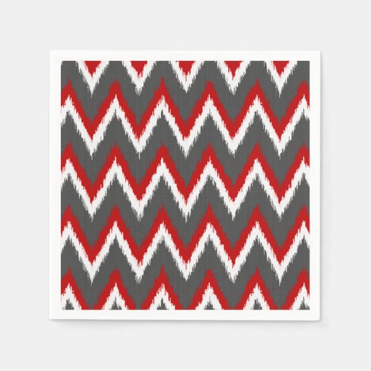 Ikat Chevron Stripes - Rood, wit en grijs / Grijs Servetten (Voorkant)