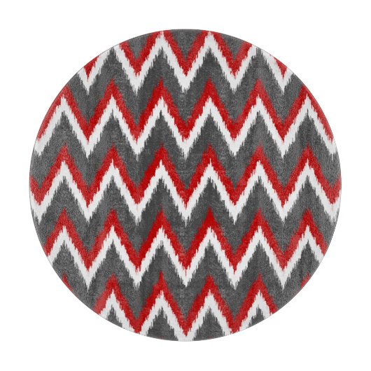 Ikat Chevron Stripes - Rood, wit en grijs / Grijs Snijplank (Voorkant)