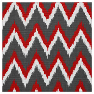 Ikat Chevron Stripes - Rood, wit en grijs / Grijs Stof