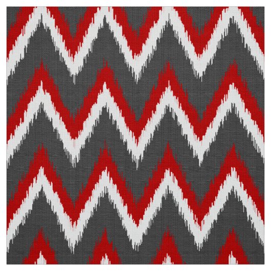 Ikat Chevron Stripes - Rood, wit en grijs / Grijs Stof (Swatch)