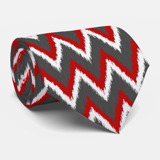 Ikat Chevron Stripes - Rood, wit en grijs / Grijs Stropdas (Opgerold)