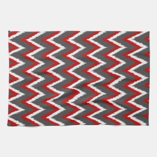 Ikat Chevron Stripes - Rood, wit en grijs / Grijs Theedoek (Horizontaal)