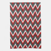 Ikat Chevron Stripes - Rood, wit en grijs / Grijs Theedoek (Verticaal)