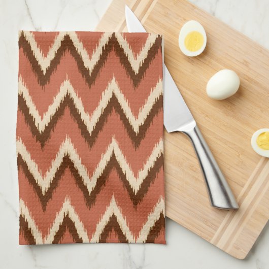 Ikat Chevron Stripes - Rust, bruin en beige Theedoek (Quarter Fold)