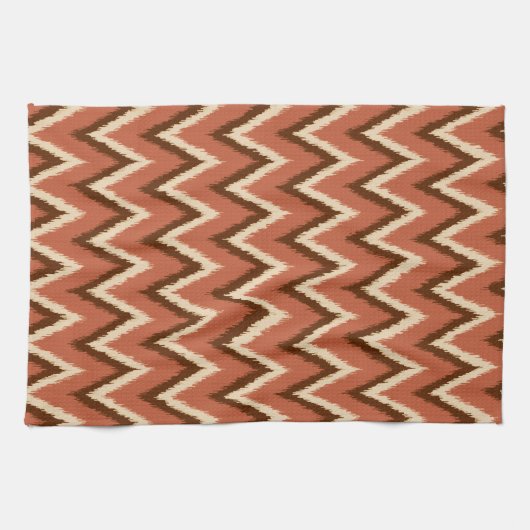 Ikat Chevron Stripes - Rust, bruin en beige Theedoek (Horizontaal)