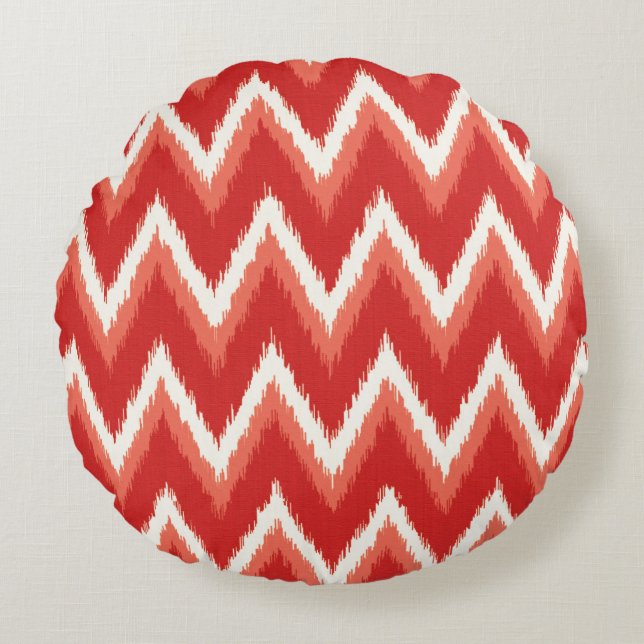 Ikat Chevron Stripes - Rust Oranje en wit Rond Kussen (Voorkant)