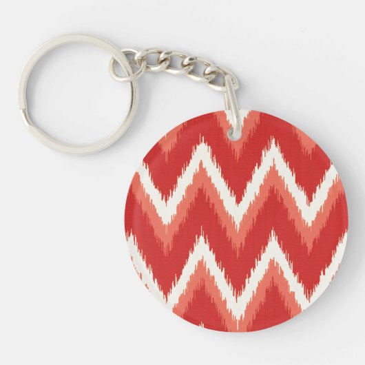 Ikat Chevron Stripes - Rust Oranje en wit Sleutelhanger (Voorkant)