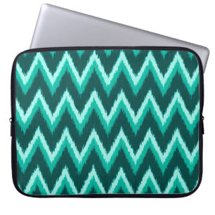 Ikat Chevron Stripes - Turquoise, Blauwgroen en Aq Laptop Sleeve