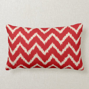 Ikat Chevrons - Chinees rood en geelbruin Kussen