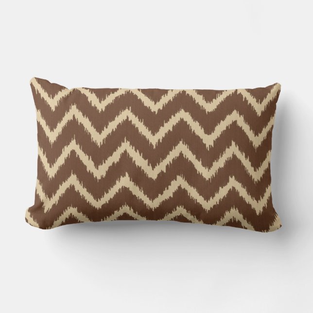 Ikat Chevrons - Chocoladebruin en geelbruin Kussen (Voorkant)