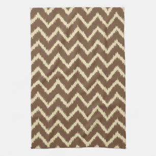 Ikat Chevrons - Chocoladebruin en geelbruin Theedoek