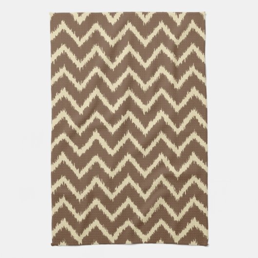 Ikat Chevrons - Chocoladebruin en geelbruin Theedoek (Verticaal)