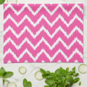 Ikat Chevrons - Diep fuchsia roze en wit Theedoek (Gevouwen)