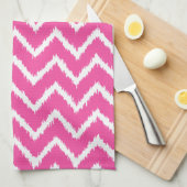 Ikat Chevrons - Diep fuchsia roze en wit Theedoek (Quarter Fold)
