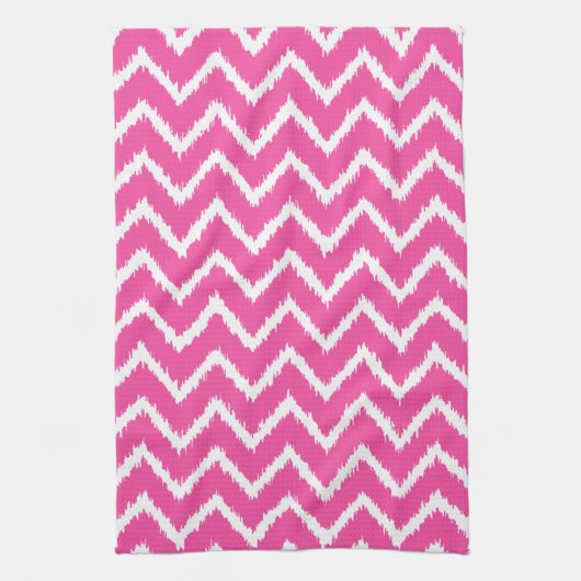 Ikat Chevrons - Diep fuchsia roze en wit Theedoek (Verticaal)