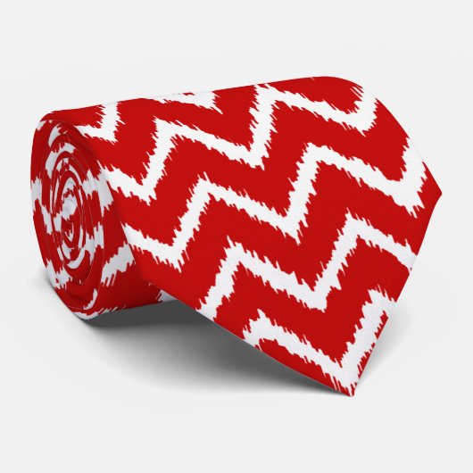 Ikat Chevrons - Diep rood en wit Stropdas (Opgerold)