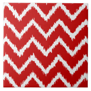 Ikat Chevrons - Diep rood en wit Tegeltje