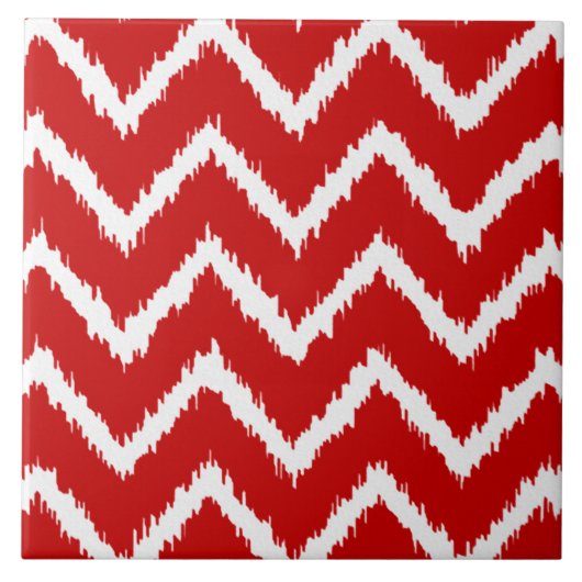 Ikat Chevrons - Diep rood en wit Tegeltje (Voorkant)