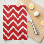 Ikat Chevrons - Diep rood en wit Theedoek (Quarter Fold)
