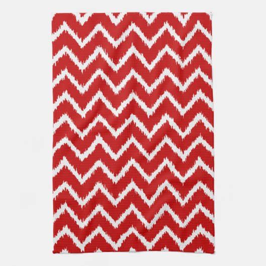 Ikat Chevrons - Diep rood en wit Theedoek (Verticaal)
