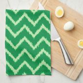 Ikat Chevrons - Grove en lichtgroen Theedoek (Quarter Fold)