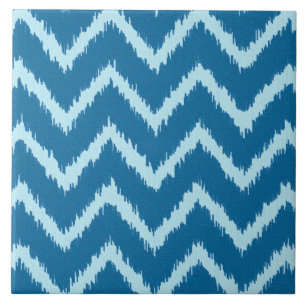 Ikat Chevrons - Indigo en Bleekblauw Tegeltje