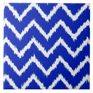 Ikat Chevrons - Kobalt blauw en wit Tegeltje