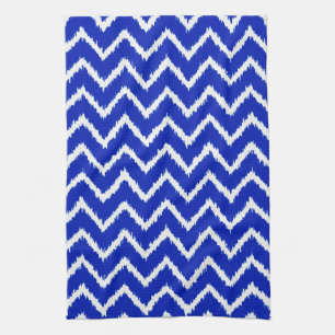 Ikat Chevrons - Kobalt blauw en wit Theedoek
