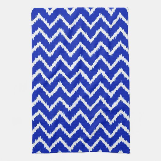 Ikat Chevrons - Kobalt blauw en wit Theedoek (Verticaal)