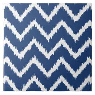 Ikat Chevrons - marineblauw en wit Tegeltje
