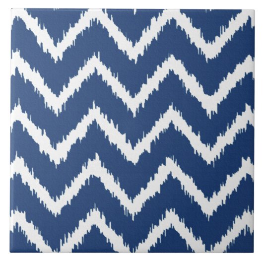 Ikat Chevrons - marineblauw en wit Tegeltje (Voorkant)