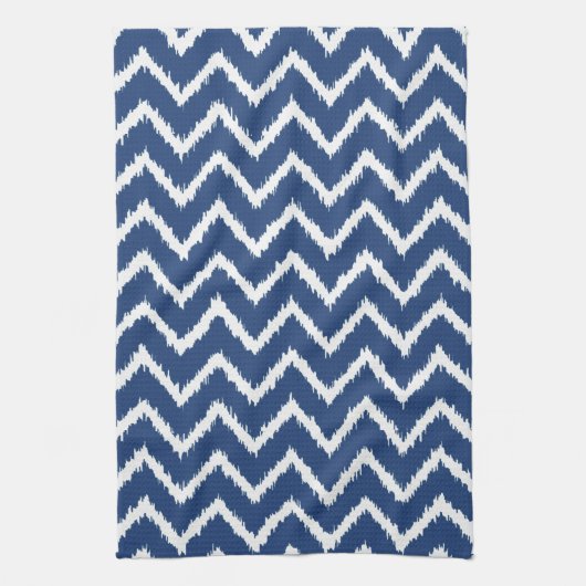 Ikat Chevrons - marineblauw en wit Theedoek (Verticaal)