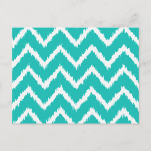 Ikat Chevrons - Turquoise and white Briefkaart