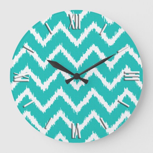Ikat Chevrons - Turquoise en white Grote Klok (Voorkant)