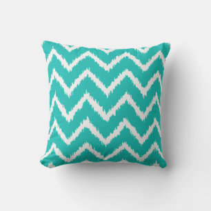 Ikat Chevrons - Turquoise en white Kussen
