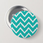 Ikat Chevrons - Turquoise en white Ronde Button 7,6 Cm (Voorkant /achterkant)