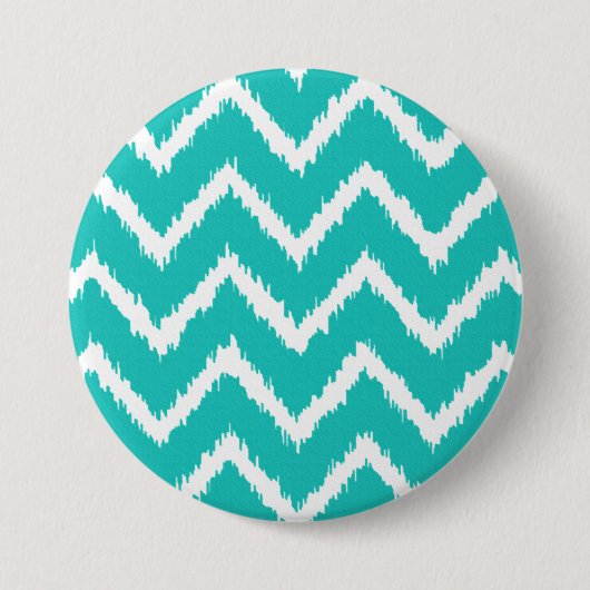 Ikat Chevrons - Turquoise en white Ronde Button 7,6 Cm (Voorkant)