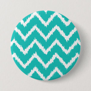 Ikat Chevrons - Turquoise en white Ronde Button 7,6 Cm