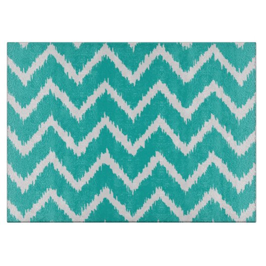 Ikat Chevrons - Turquoise en white Snijplank (Voorkant)