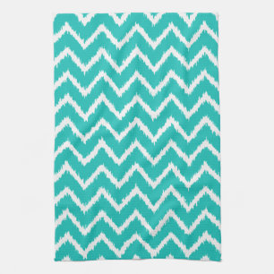 Ikat Chevrons - Turquoise en white Theedoek