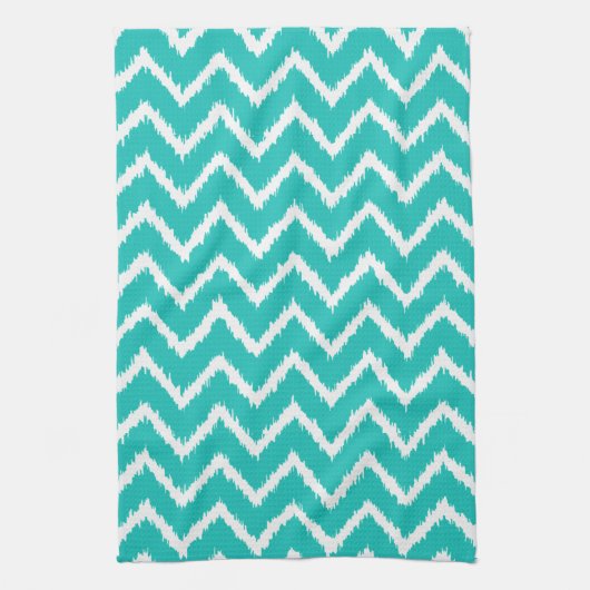 Ikat Chevrons - Turquoise en white Theedoek (Verticaal)