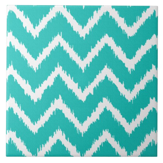 Ikat Chevrons - Turquoise en wit Tegeltje (Voorkant)