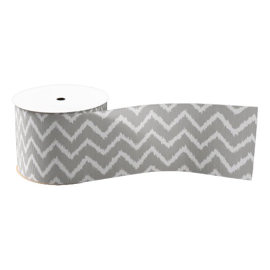Ikat Chevrons - Zilver grijs en wit Grosgrain Lint (Spoel)