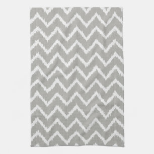 Ikat Chevrons - Zilver grijs en wit Theedoek