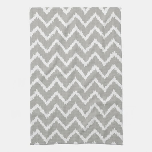 Ikat Chevrons - Zilver grijs en wit Theedoek (Verticaal)
