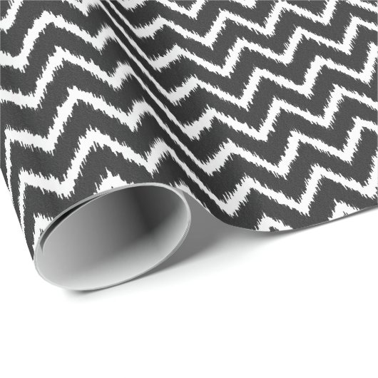 Ikat Chevrons - Zwart-wit Cadeaupapier (Rol Hoek)