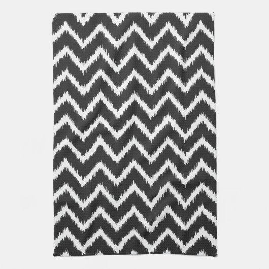 Ikat Chevrons - Zwart-wit Theedoek (Verticaal)
