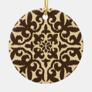 Ikat damask patroon - Chocoladebruin en taupe Keramisch Ornament