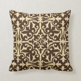 Ikat damask patroon - Chocolate Brown en Tan Kussen
