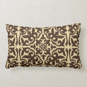 Ikat damask patroon - Chocolate Brown en Tan Kussen
